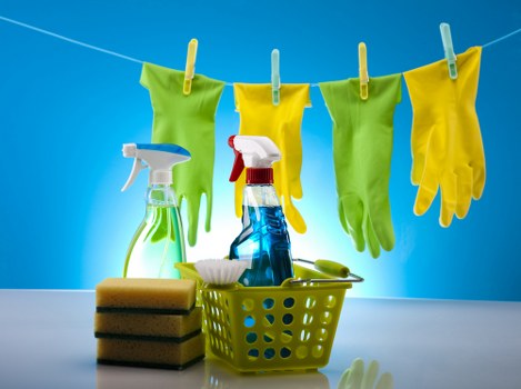 Eco-friendly cleaning products in use